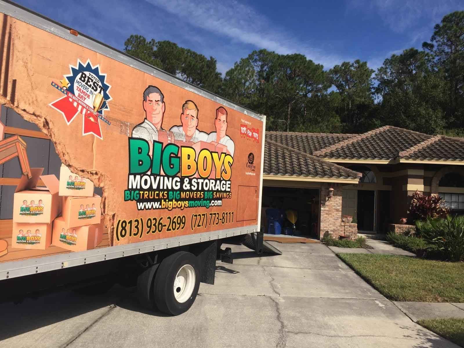 Big Boys Moving branded truck at a Tampa Bay home